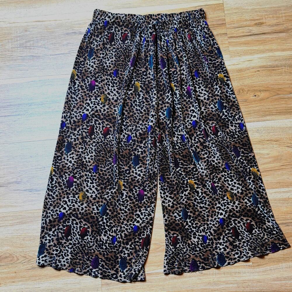 Multicolor Leopard Print Wide-Leg Palazzo Pants Size M